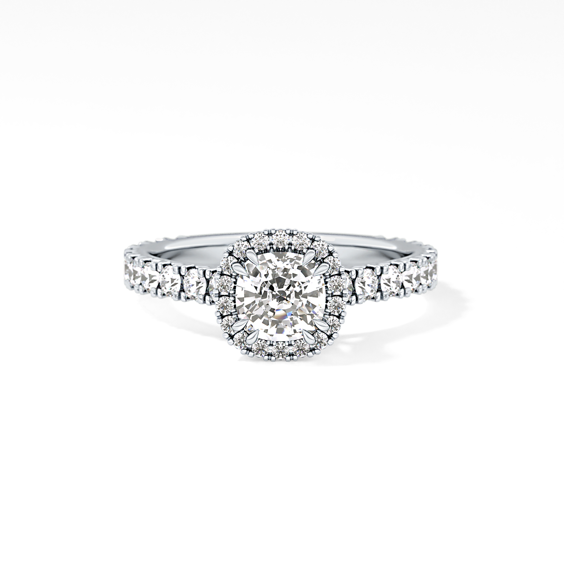 Cushion Cut 1.04 Carat Moissanite Ring – Halo & Pave Setting in Gold