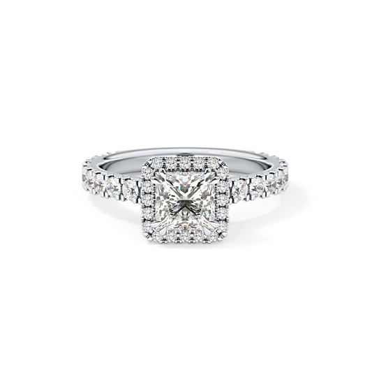 Princess Cut 1.04 Carat Moissanite Ring – Halo and Pave Setting in Gold