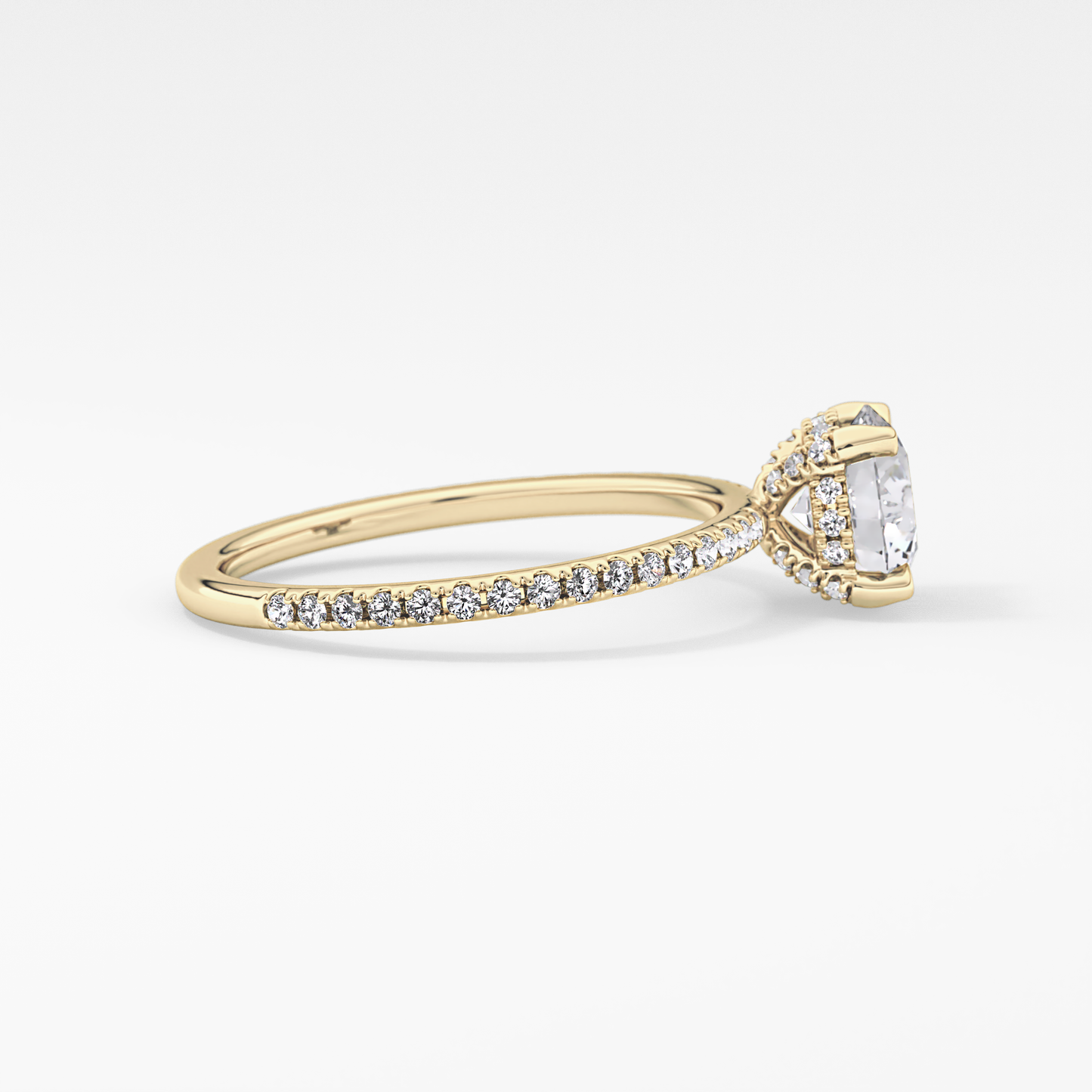 Round Cut 1.03 Carat Moissanite Ring – Halo and Pave Setting in Gold