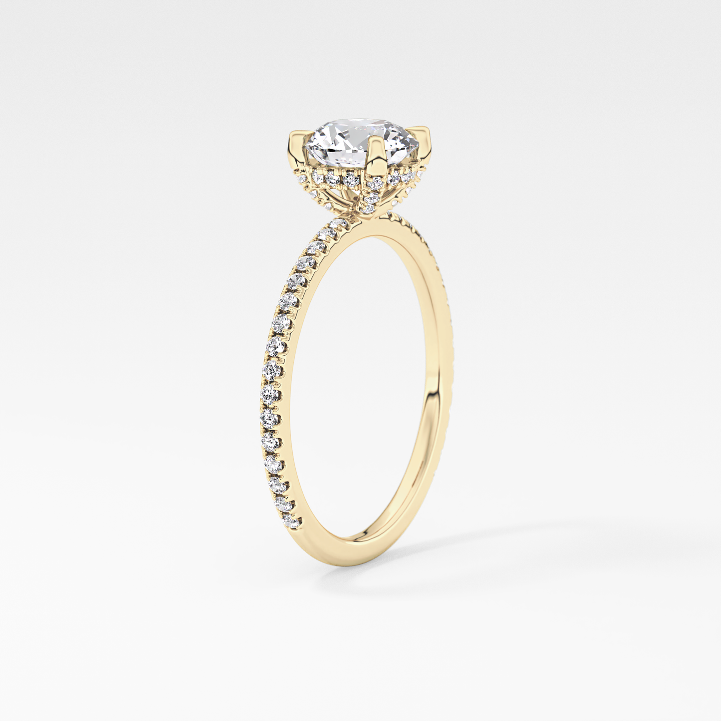 Round Cut 1.03 Carat Moissanite Ring – Halo and Pave Setting in Gold