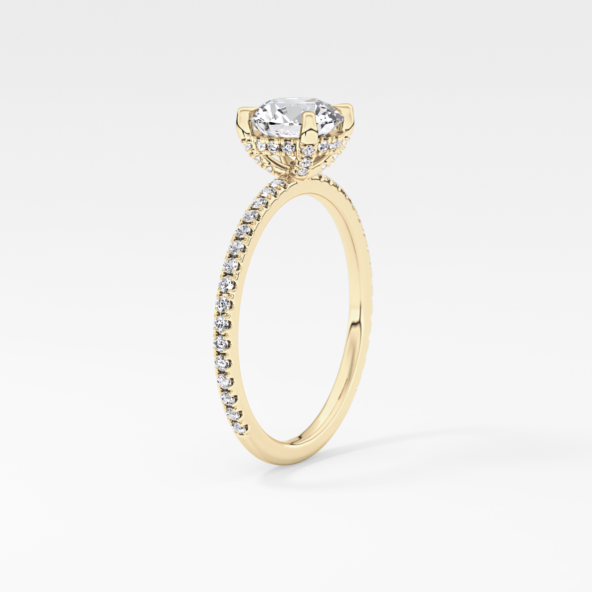 Round Cut 1.03 Carat Moissanite Ring – Halo and Pave Setting in Gold