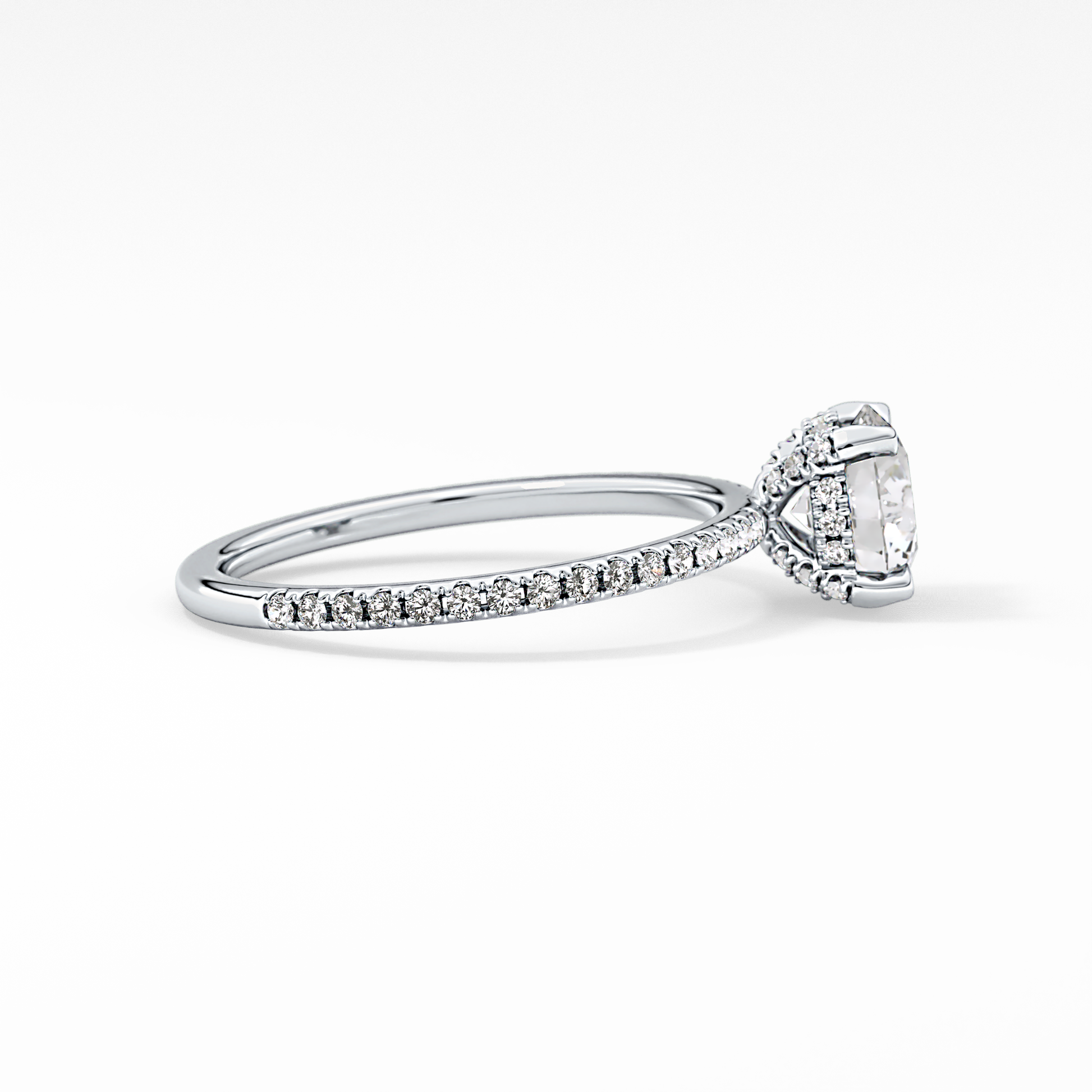 Round Cut 1.03 Carat Moissanite Ring – Halo and Pave Setting in Gold