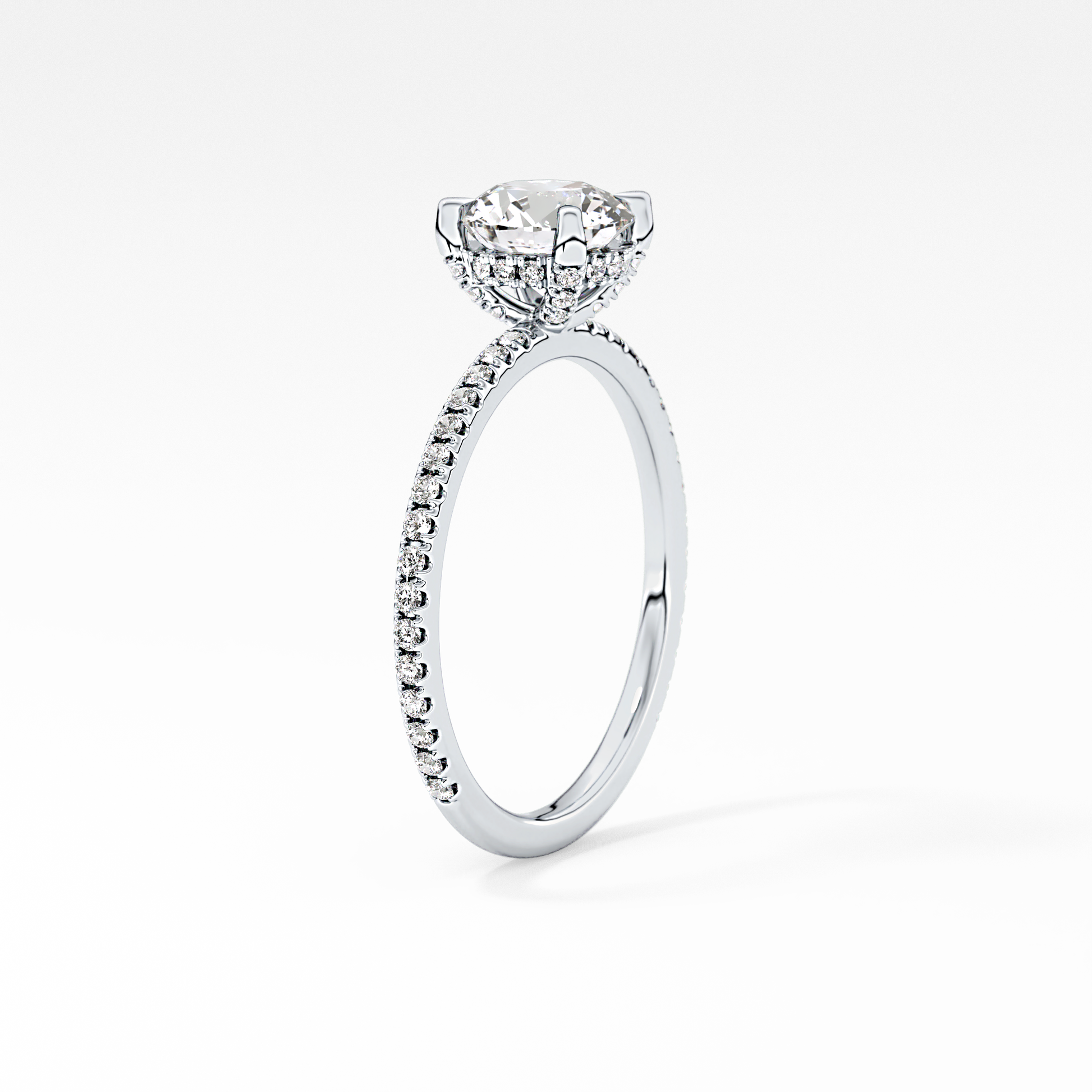 Round Cut 1.03 Carat Moissanite Ring – Halo and Pave Setting in Gold