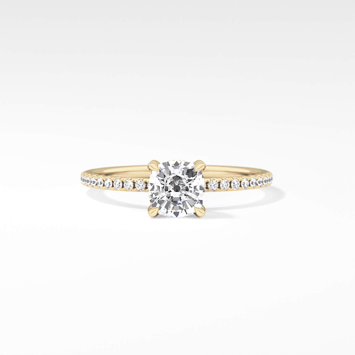 Cushion Cut 0.95 Carat Moissanite Ring – Halo and Pave Setting in Gold