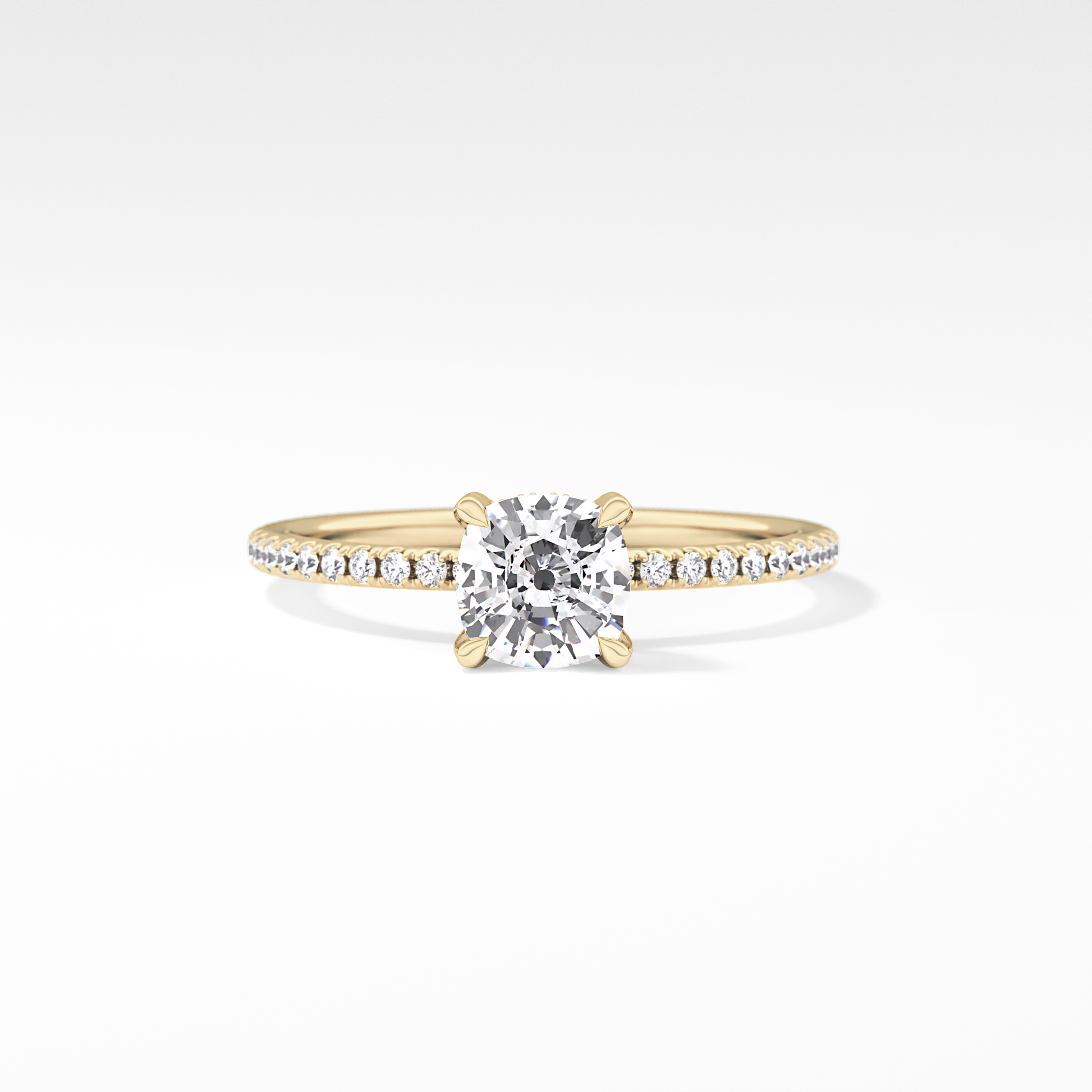 Cushion Cut 0.95 Carat Moissanite Ring – Halo and Pave Setting in Gold