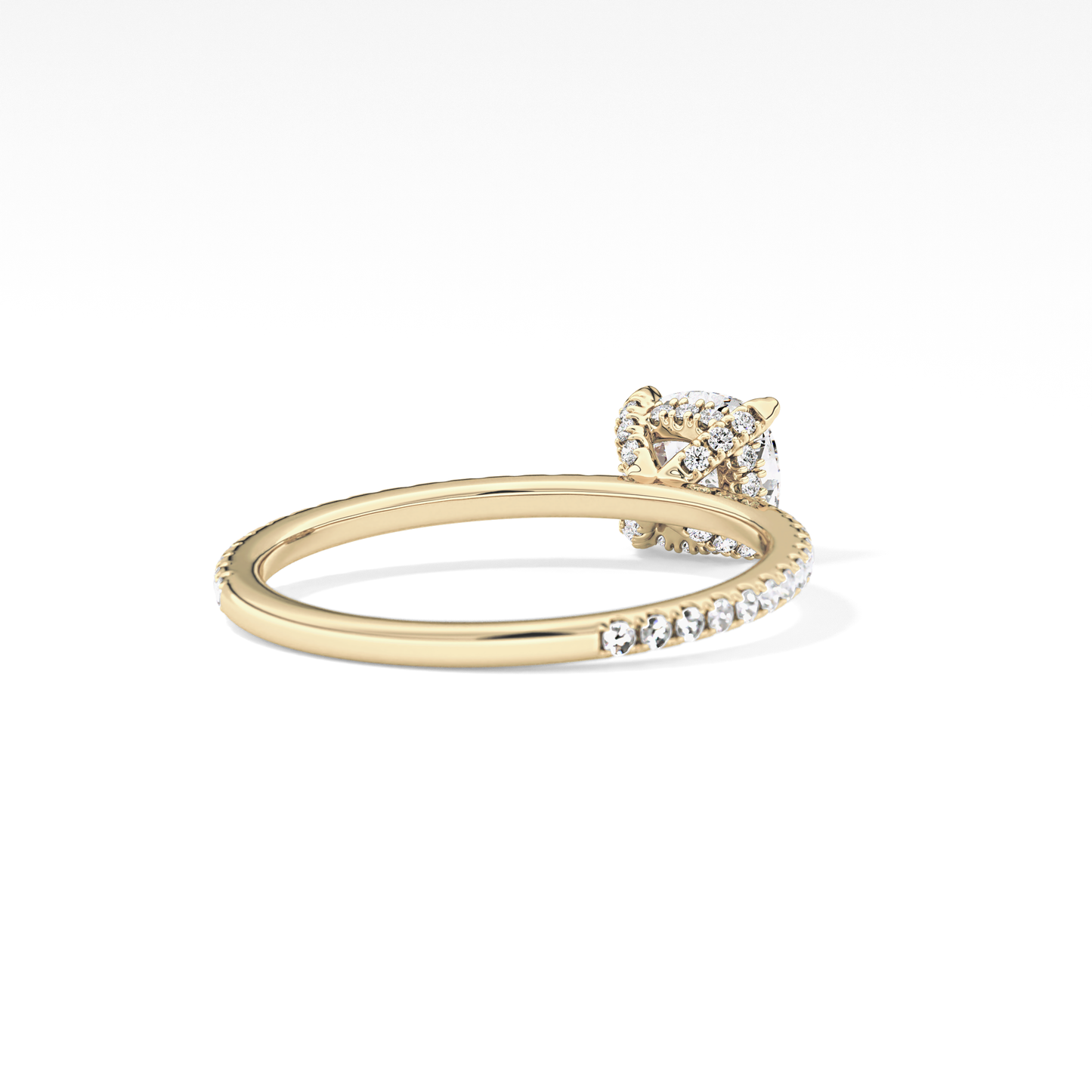 Cushion Cut 0.95 Carat Moissanite Ring – Halo and Pave Setting in Gold