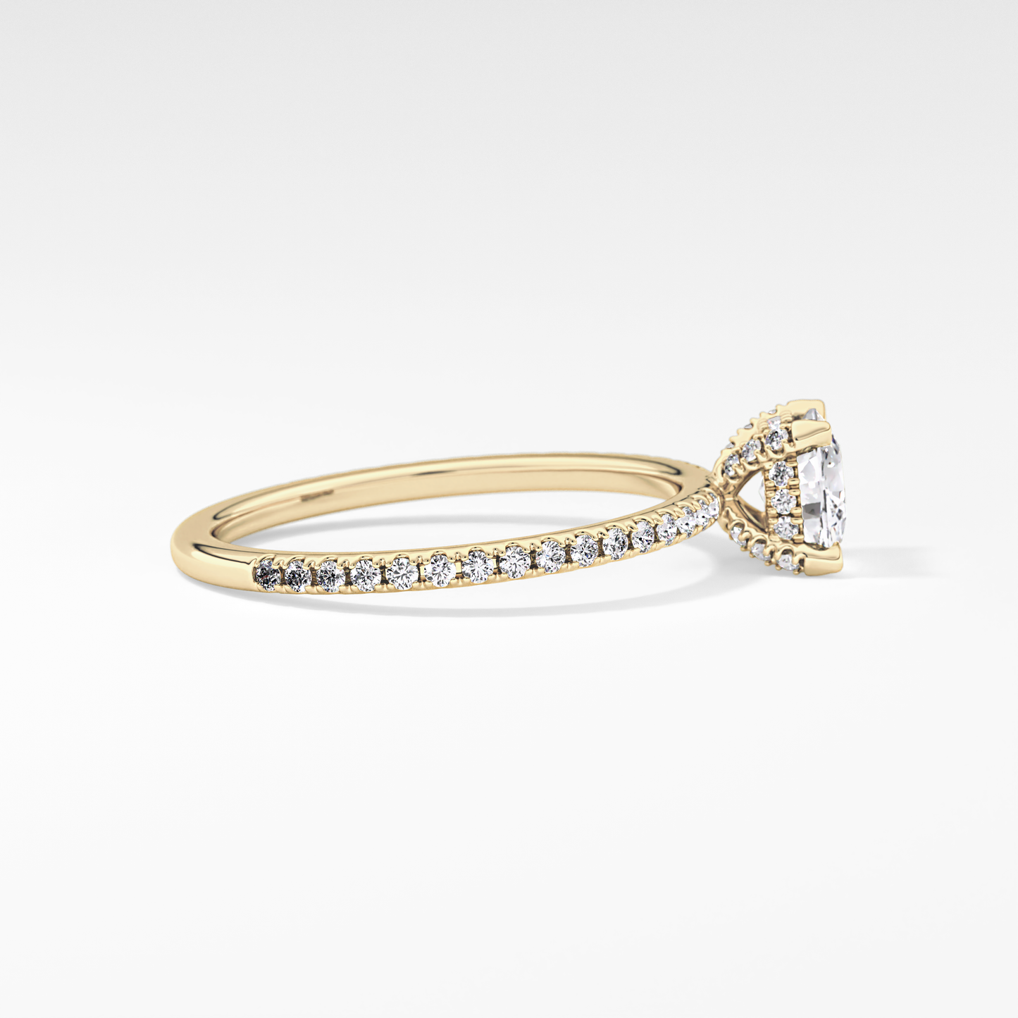 Cushion Cut 0.95 Carat Moissanite Ring – Halo and Pave Setting in Gold
