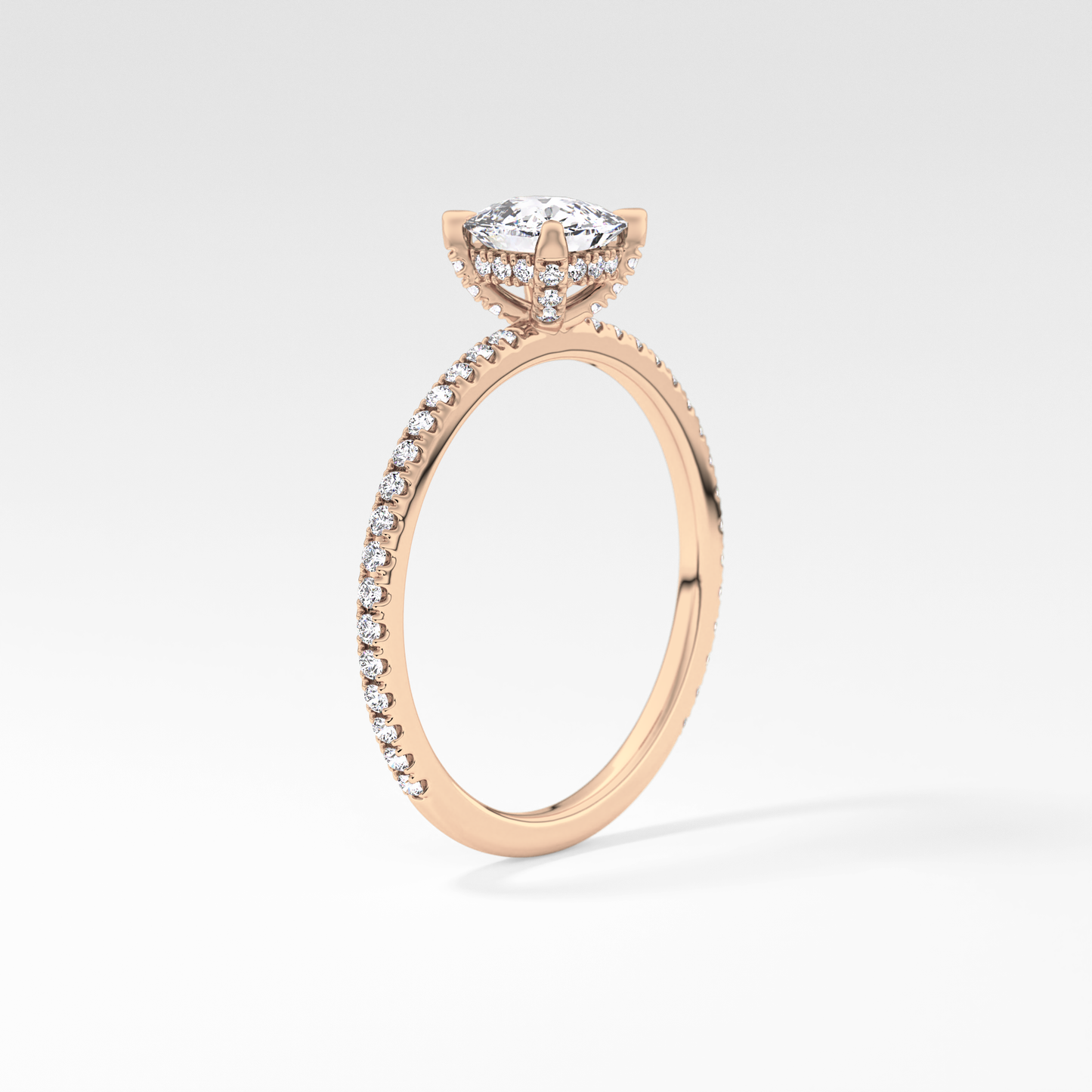 Cushion Cut 0.95 Carat Moissanite Ring – Halo and Pave Setting in Gold