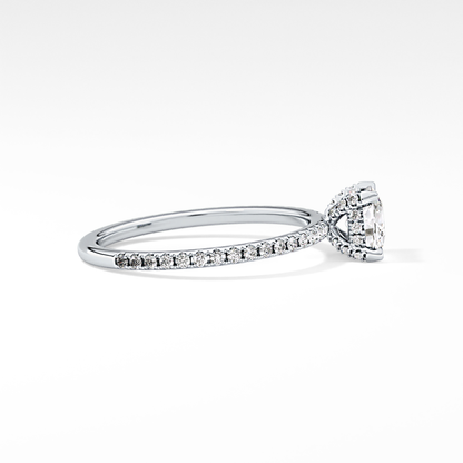 Cushion Cut 0.95 Carat Moissanite Ring – Halo and Pave Setting in Gold