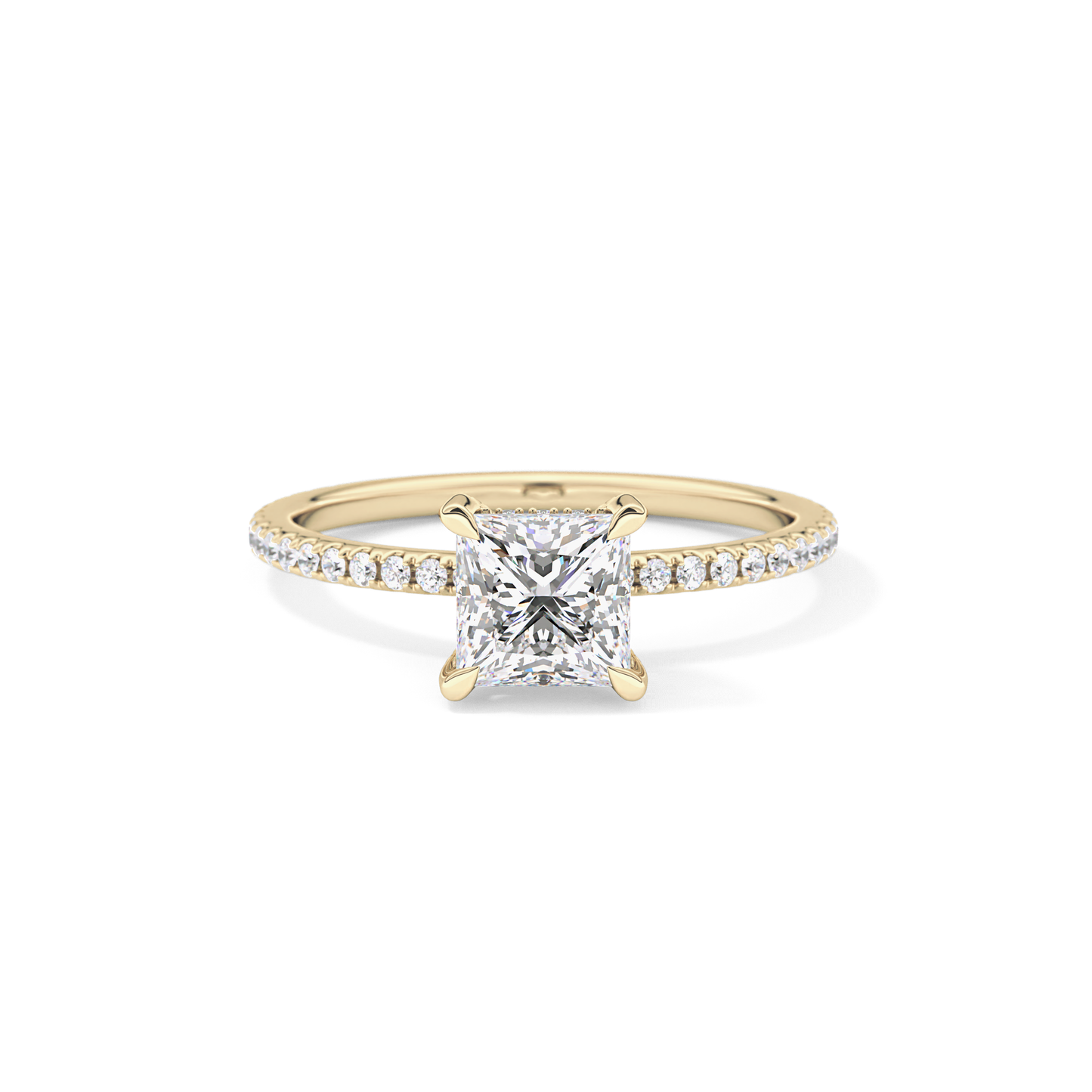 Princess Cut 1.04 Carat Moissanite Ring – Halo and Pave Setting in Gold