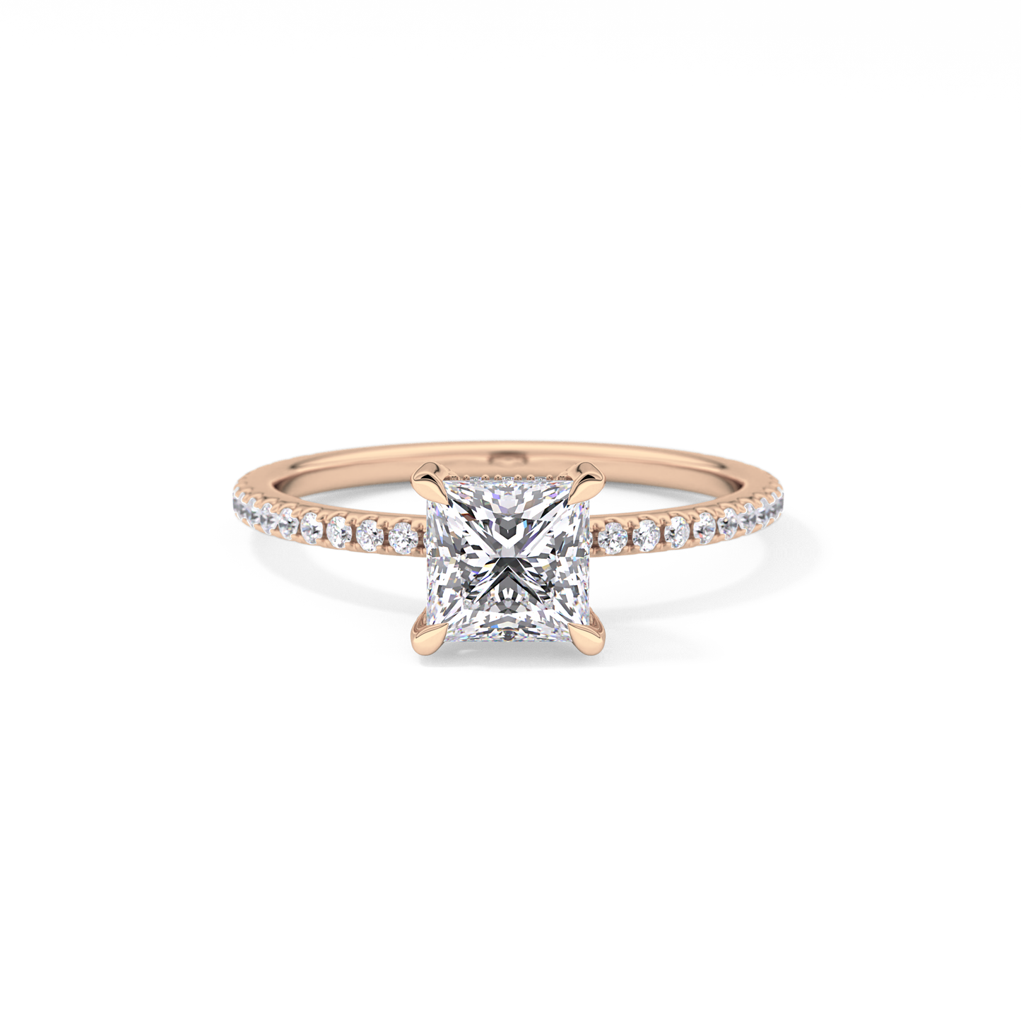 Princess Cut 1.04 Carat Moissanite Ring – Halo and Pave Setting in Gold