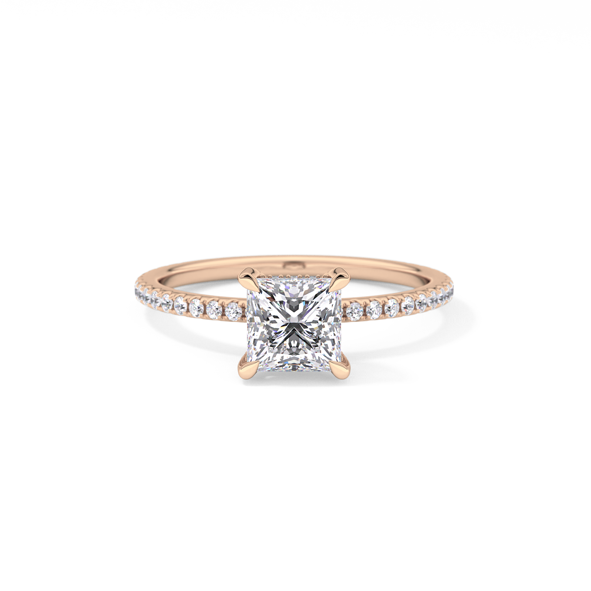 Princess Cut 1.04 Carat Moissanite Ring – Halo and Pave Setting in Gold
