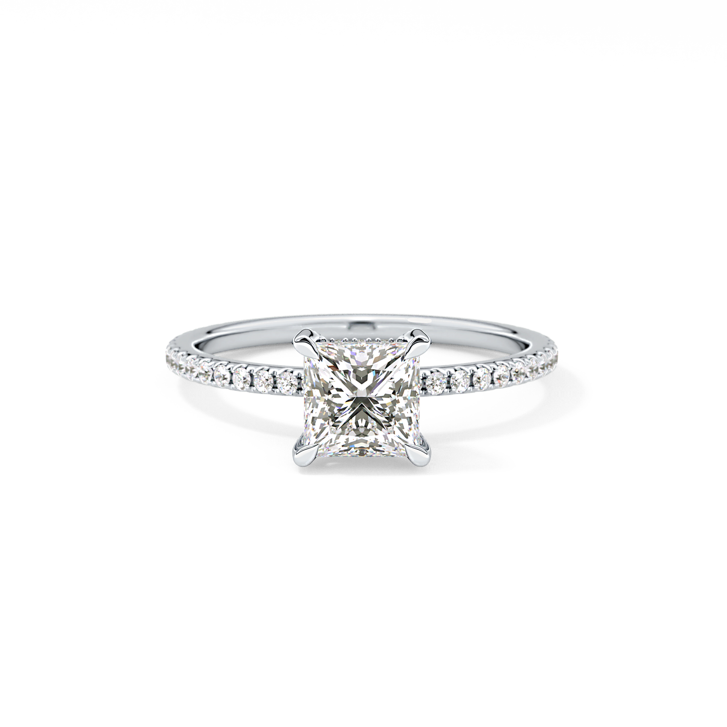 Princess Cut 1.04 Carat Moissanite Ring – Halo and Pave Setting in Gold