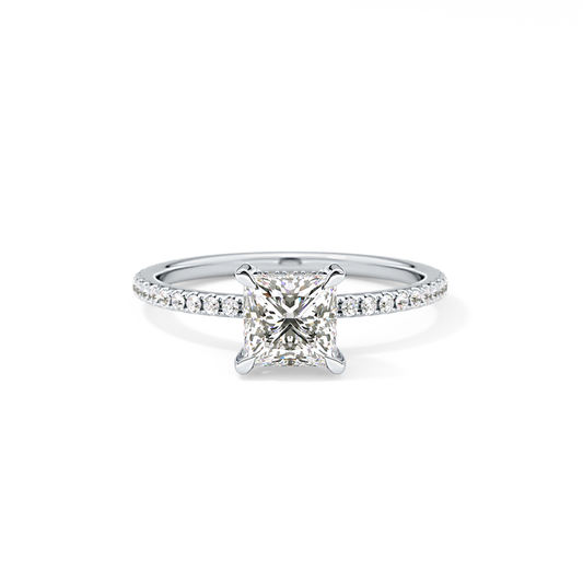 Princess Cut 1.04 Carat Moissanite Ring – Halo and Pave Setting in Gold
