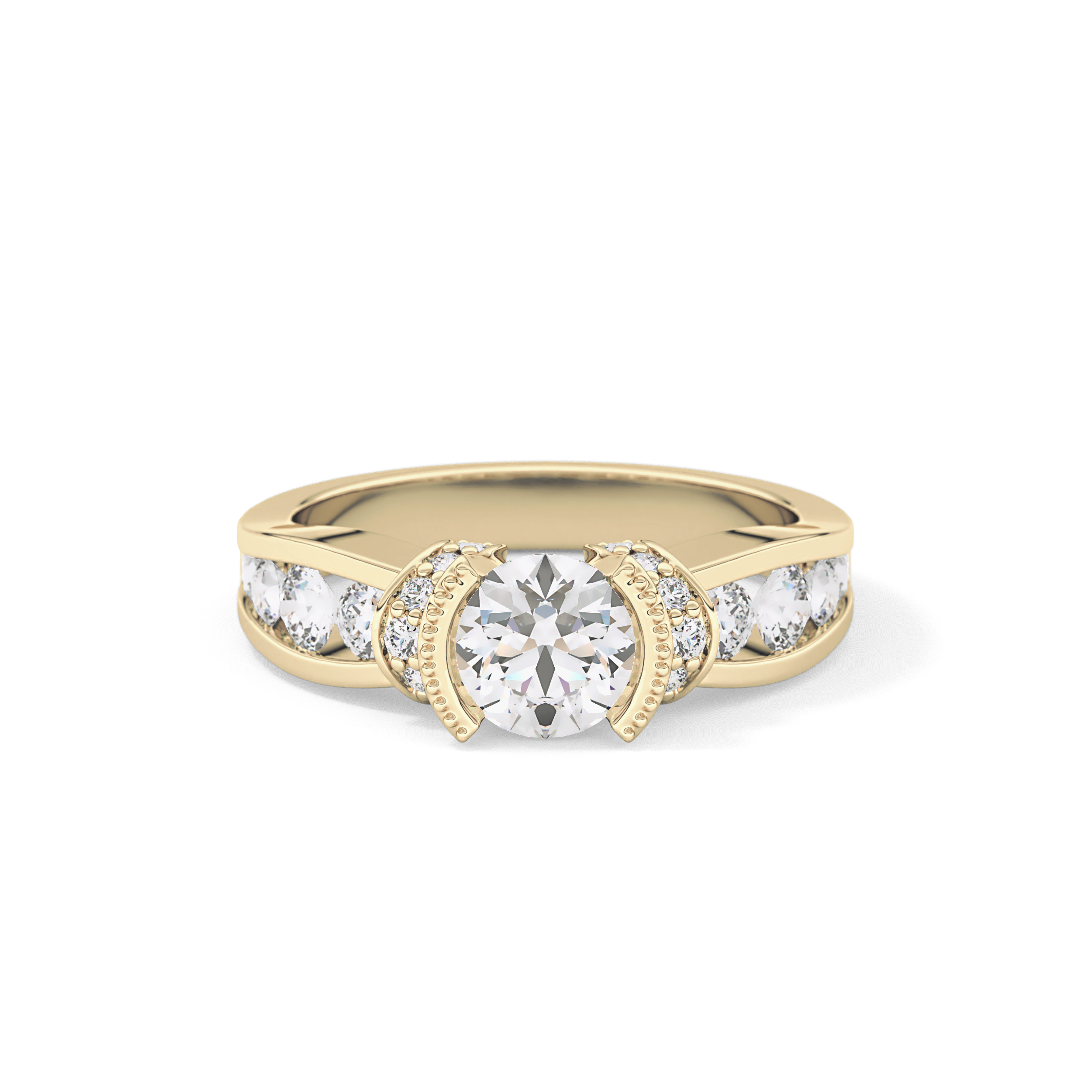 Round Cut 1.02 Carat Moissanite Ring – Pave Setting in Gold