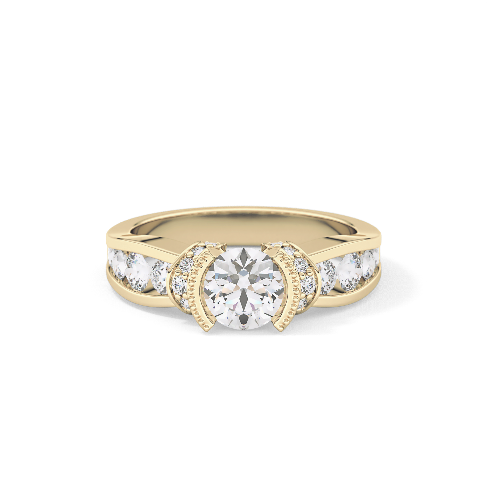 Round Cut 1.02 Carat Moissanite Ring – Pave Setting in Gold