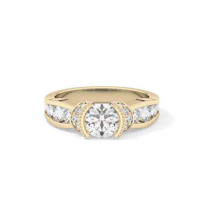 Round Cut 1.02 Carat Moissanite Ring – Pave Setting in Gold