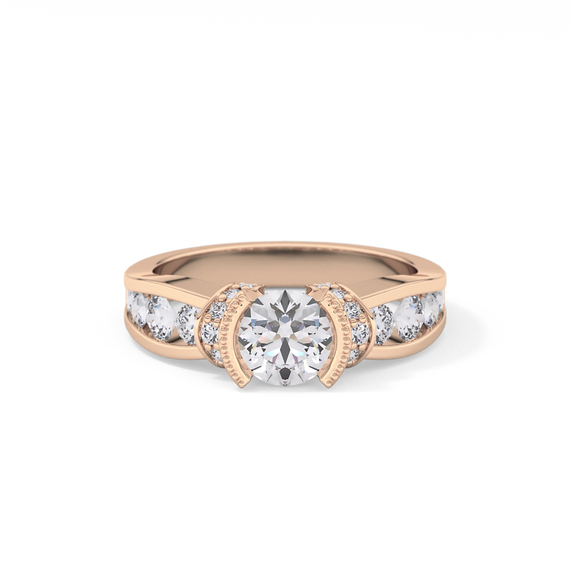 Round Cut 1.02 Carat Moissanite Ring – Pave Setting in Gold