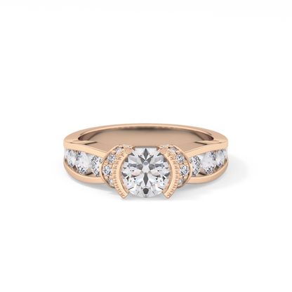 Round Cut 1.02 Carat Moissanite Ring – Pave Setting in Gold