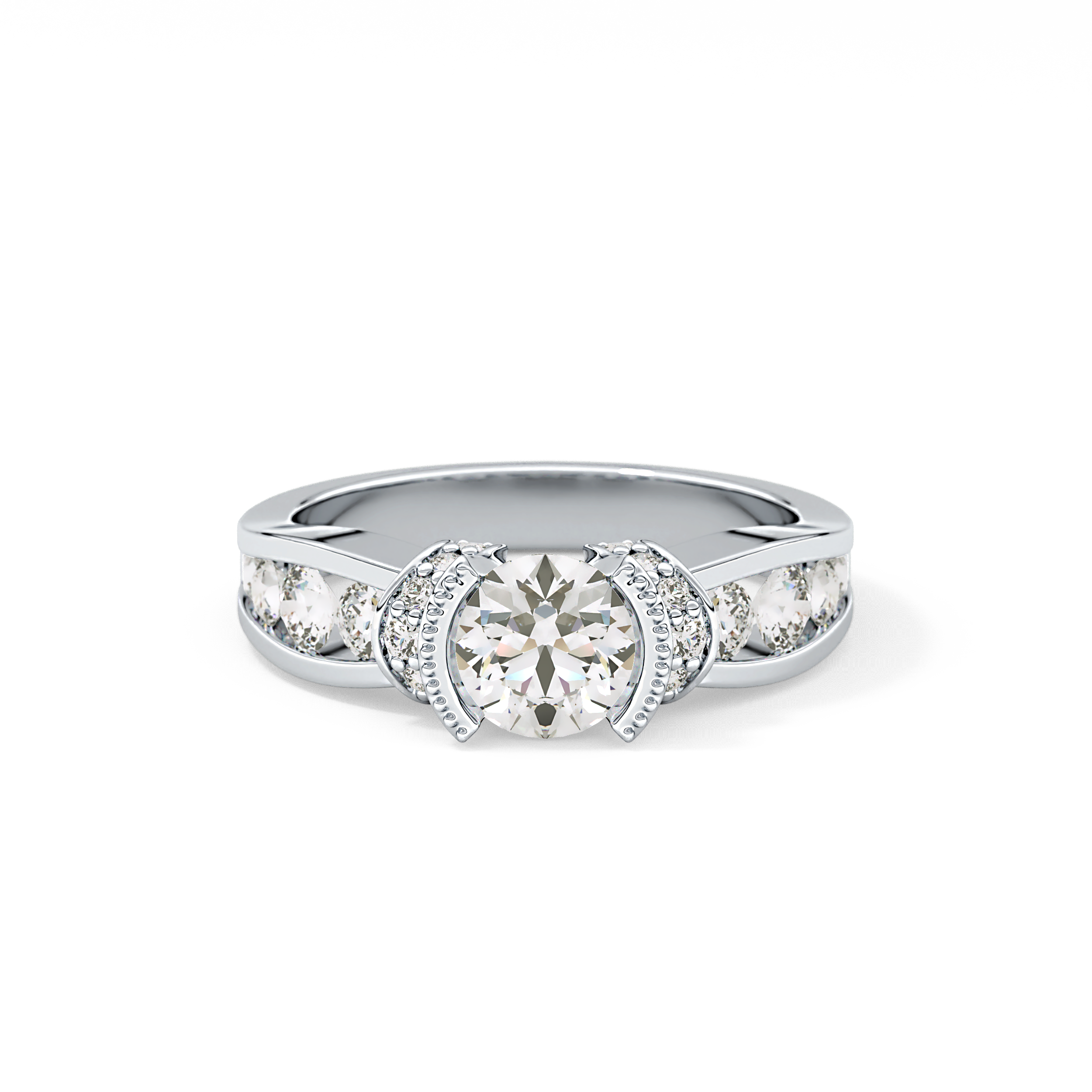Round Cut 1.02 Carat Moissanite Ring – Pave Setting in Gold