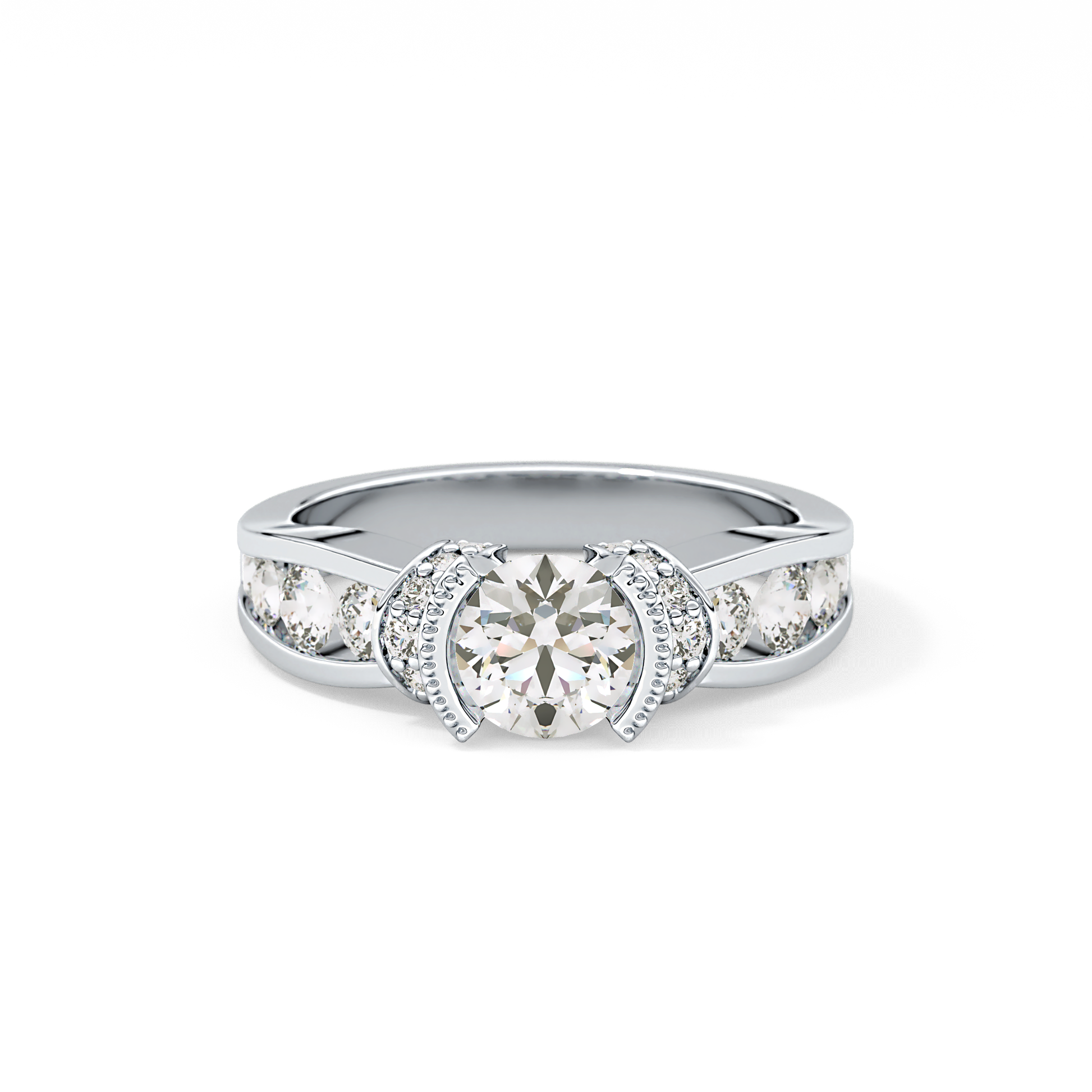 Round Cut 1.02 Carat Moissanite Ring – Pave Setting in Gold
