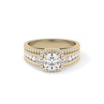 Round Cut 0.79 Carat Moissanite Ring – Halo and Triple Pave Setting in Gold