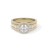Round Cut 0.79 Carat Moissanite Ring – Halo and Triple Pave Setting in Gold