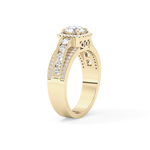 Round Cut 0.79 Carat Moissanite Ring – Halo and Triple Pave Setting in Gold