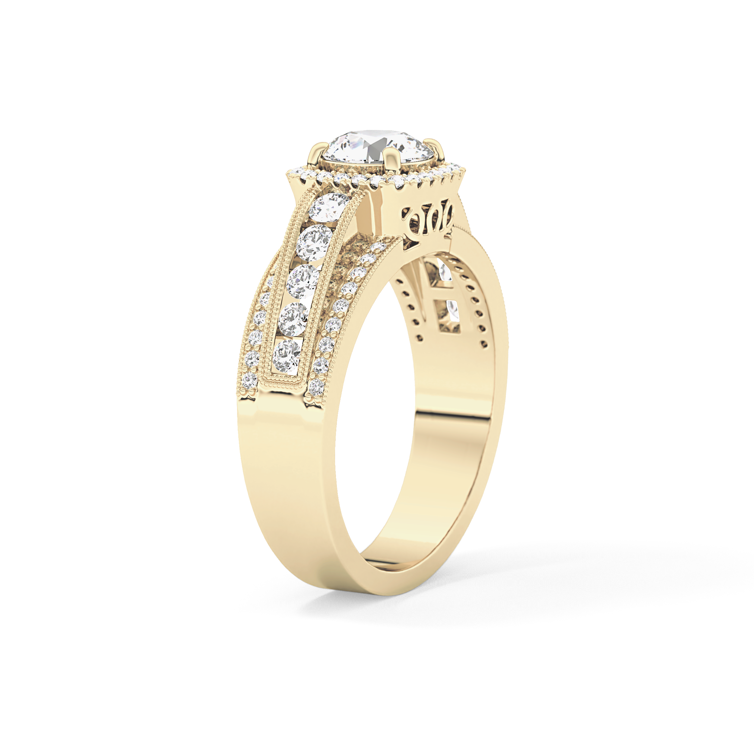Round Cut 0.79 Carat Moissanite Ring – Halo and Triple Pave Setting in Gold