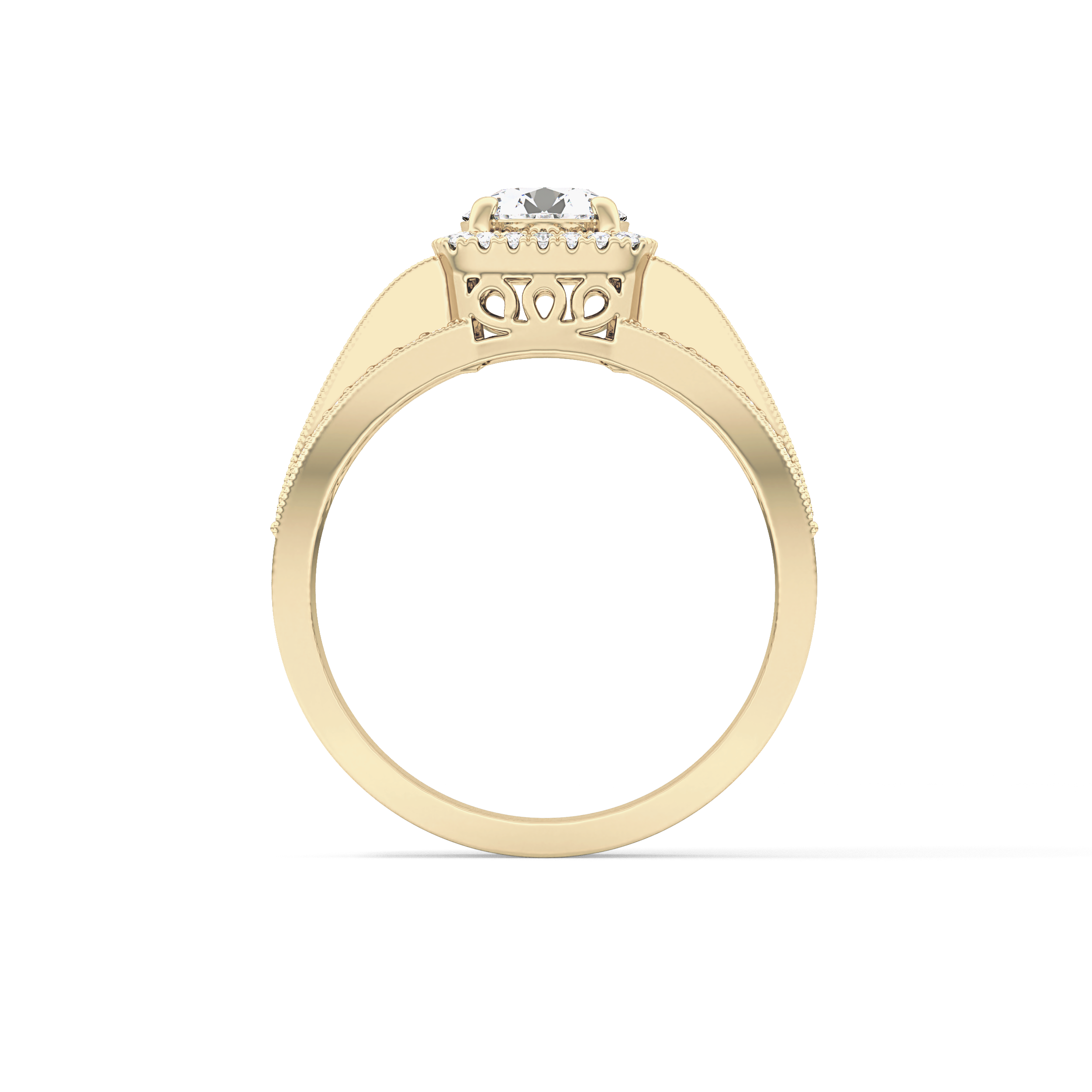 Round Cut 0.79 Carat Moissanite Ring – Halo and Triple Pave Setting in Gold