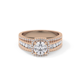 Round Cut 0.79 Carat Moissanite Ring – Halo and Triple Pave Setting in Gold