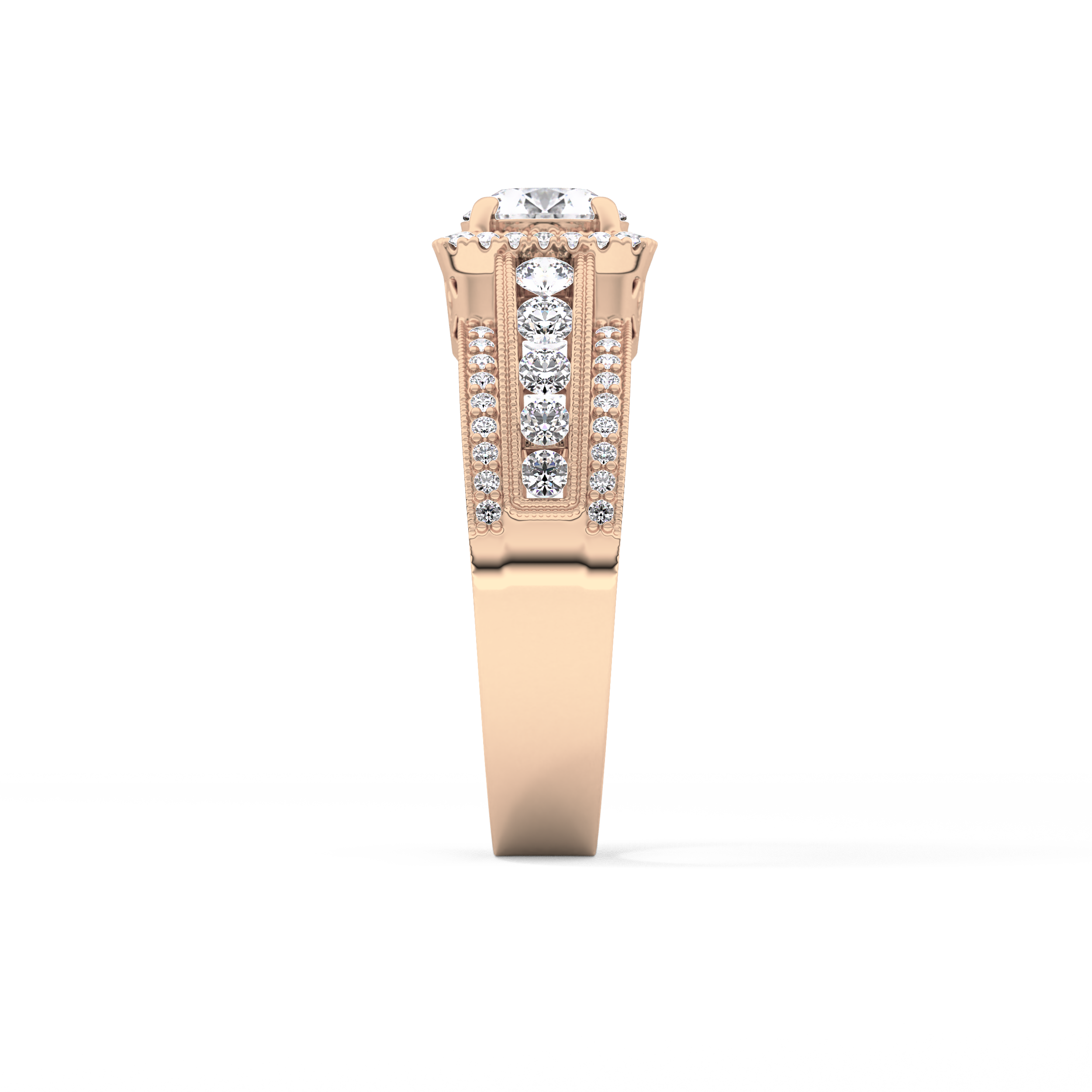 Round Cut 0.79 Carat Moissanite Ring – Halo and Triple Pave Setting in Gold