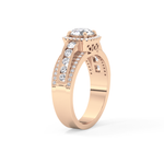 Round Cut 0.79 Carat Moissanite Ring – Halo and Triple Pave Setting in Gold