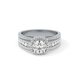 Round Cut 0.79 Carat Moissanite Ring – Halo and Triple Pave Setting in Gold