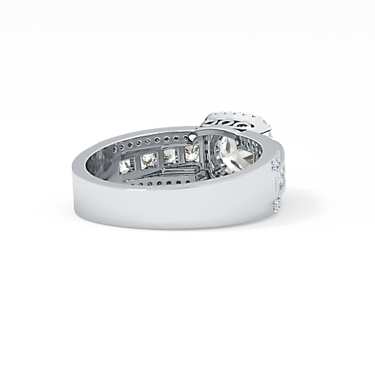 Round Cut 0.79 Carat Moissanite Ring – Halo and Triple Pave Setting in Gold
