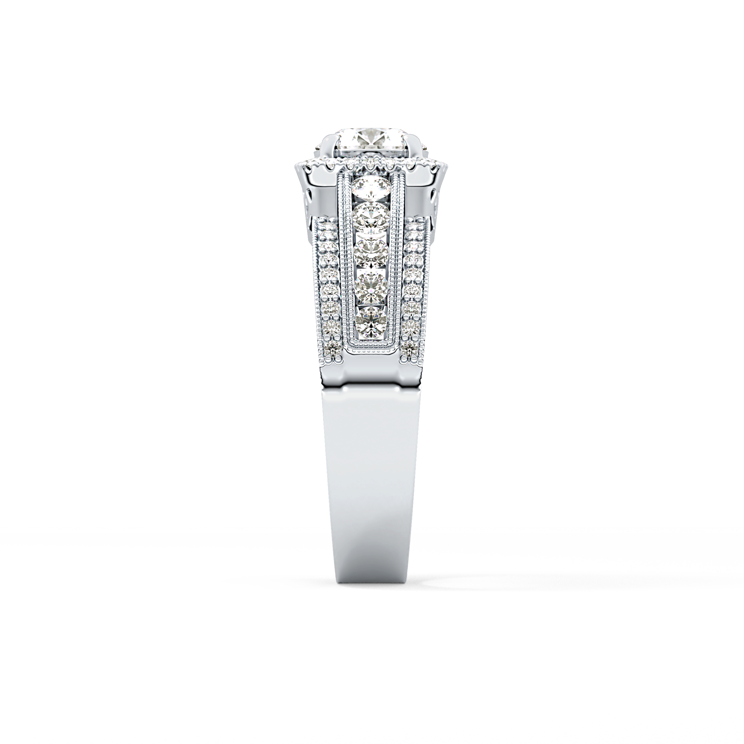 Round Cut 0.79 Carat Moissanite Ring – Halo and Triple Pave Setting in Gold