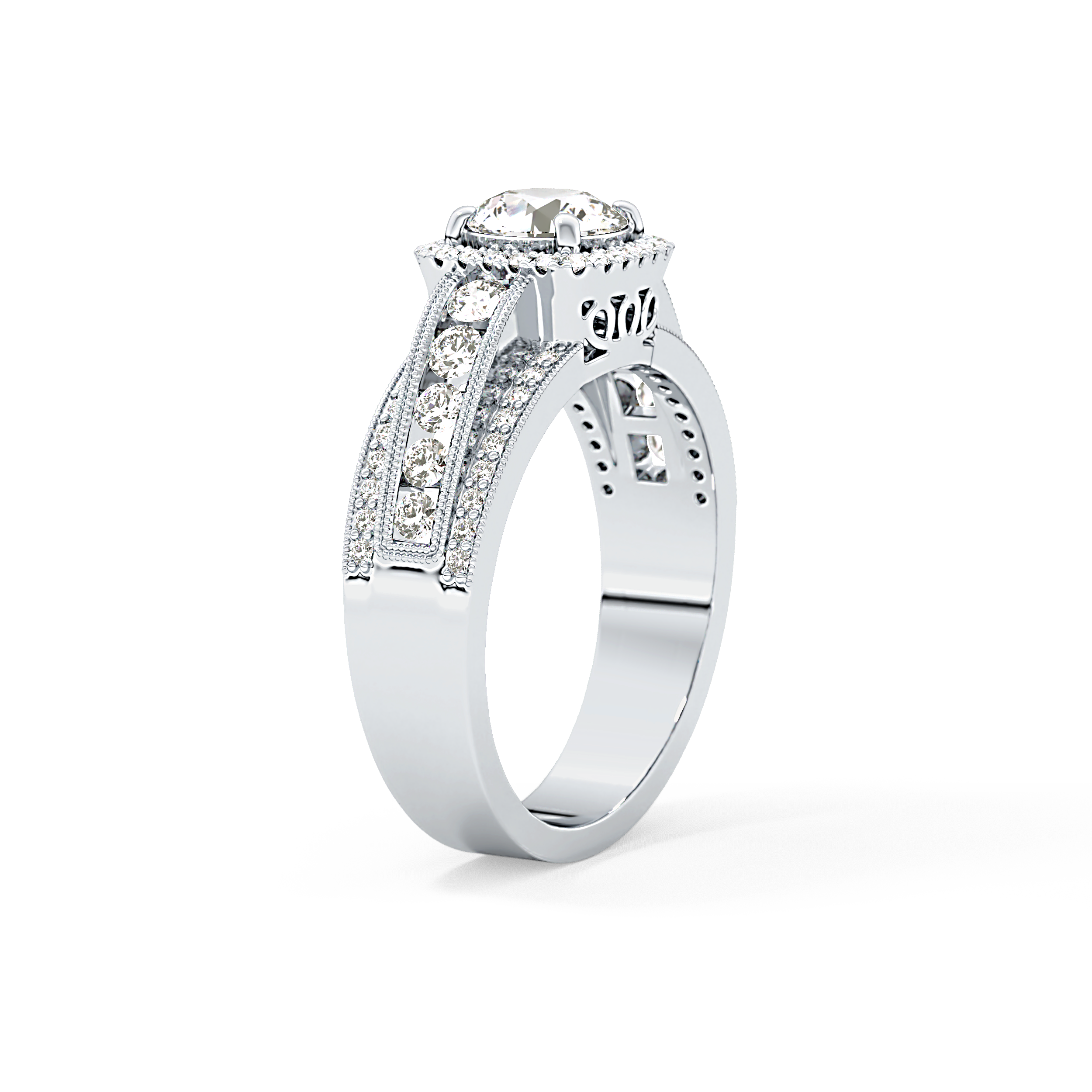 Round Cut 0.79 Carat Moissanite Ring – Halo and Triple Pave Setting in Gold