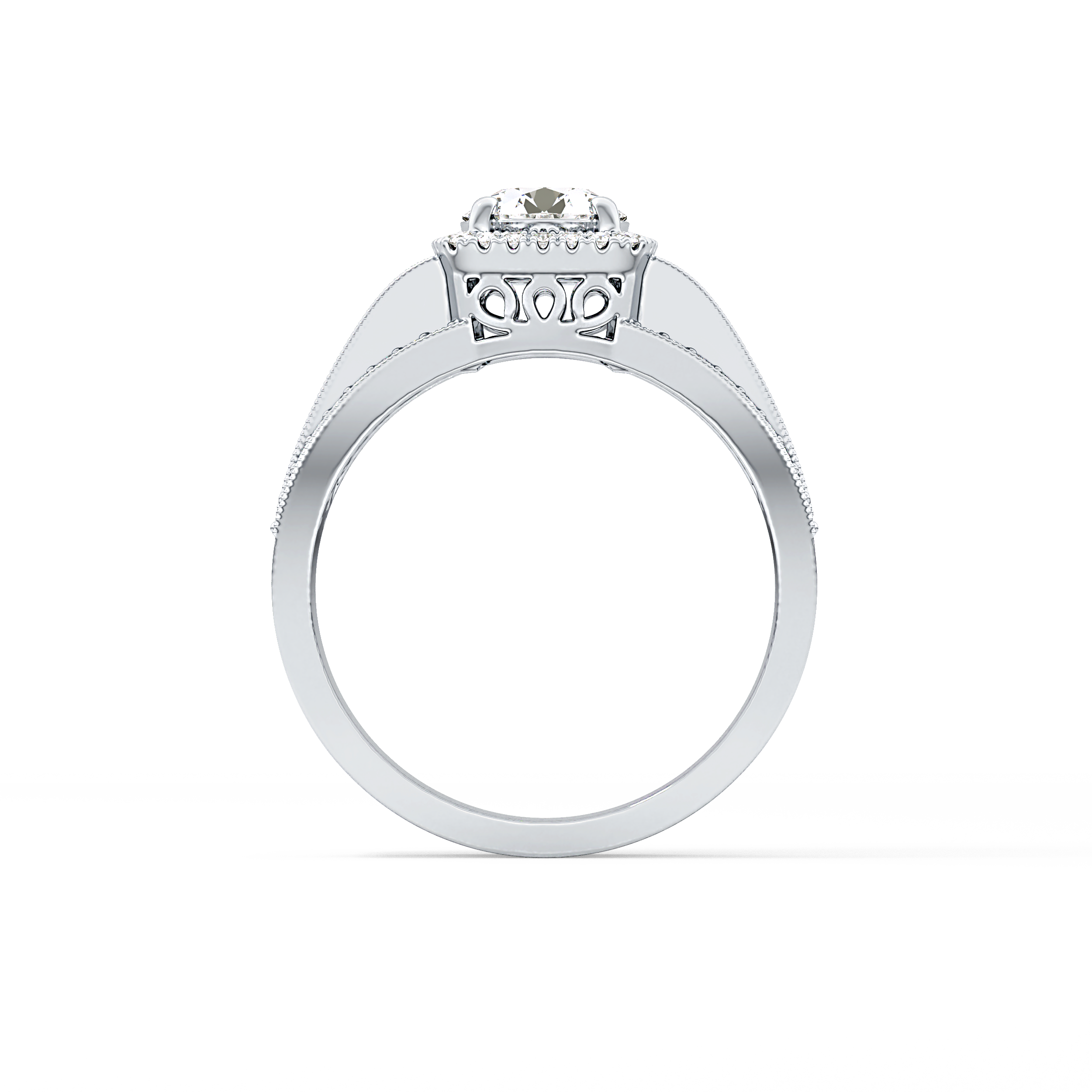 Round Cut 0.79 Carat Moissanite Ring – Halo and Triple Pave Setting in Gold