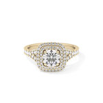 Round Cut 0.79 Carat Moissanite Ring – Double Halo and Pave Setting in Gold