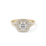 Round Cut 0.79 Carat Moissanite Ring – Double Halo and Pave Setting in Gold