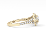 Round Cut 0.79 Carat Moissanite Ring – Double Halo and Pave Setting in Gold