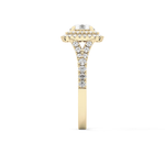 Round Cut 0.79 Carat Moissanite Ring – Double Halo and Pave Setting in Gold