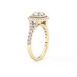 Round Cut 0.79 Carat Moissanite Ring – Double Halo and Pave Setting in Gold