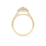 Round Cut 0.79 Carat Moissanite Ring – Double Halo and Pave Setting in Gold