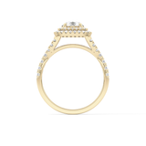 Round Cut 0.79 Carat Moissanite Ring – Double Halo and Pave Setting in Gold