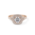 Round Cut 0.79 Carat Moissanite Ring – Double Halo and Pave Setting in Gold