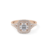 Round Cut 0.79 Carat Moissanite Ring – Double Halo and Pave Setting in Gold