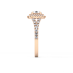 Round Cut 0.79 Carat Moissanite Ring – Double Halo and Pave Setting in Gold