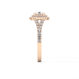 Round Cut 0.79 Carat Moissanite Ring – Double Halo and Pave Setting in Gold