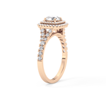 Round Cut 0.79 Carat Moissanite Ring – Double Halo and Pave Setting in Gold
